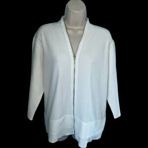 EUC Per Se by Carlisle Boxy White Textured Zip Front Cardigan 1/2 Sleeve Sz XXL